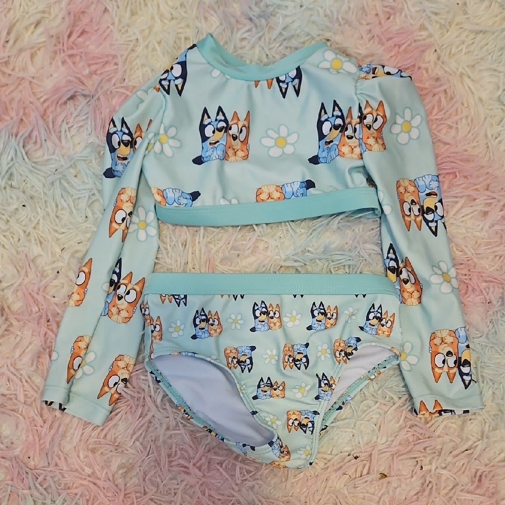Lucy Blue and Orange Rashguard Swim Set